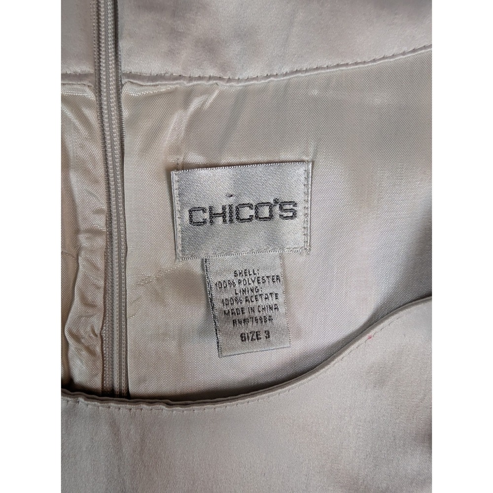 Chicos XL Silver Satin Quiet Luxury Romantic Feminine Dress Minimalist Cargo GUC - Picture 7 of 13